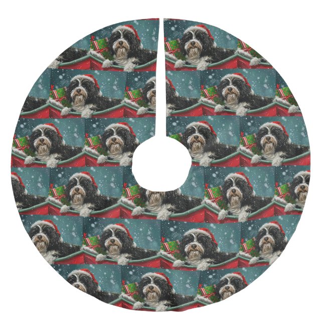 Tibetansk Terrier Hund Jul Festlig Julgransmatta Borstad Polyester (Framsidan)