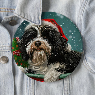 Tibetansk Terrier Hund Jul Festlig Knapp