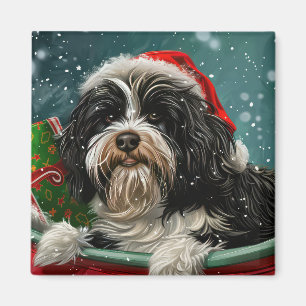 Tibetansk Terrier Hund Jul Festlig Magnet