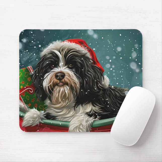 Tibetansk Terrier Hund Jul Festlig Musmatta (Med mus)