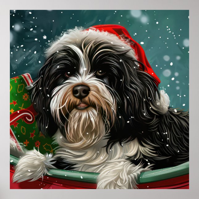 Tibetansk Terrier Hund Jul Festlig Poster (Framsidan)