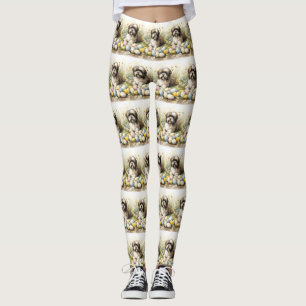 Tibetansk terrier-Hund med Påskägg Helgdag Leggings