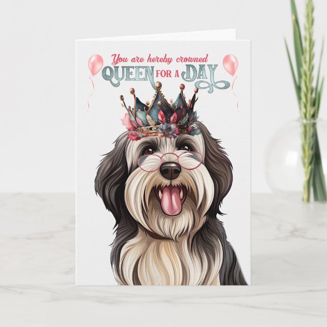 Tibetansk Terrier Hund Queen för en dag på födelse Kort (Framsida)