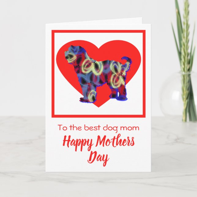 Tibetansk terrier Hund Red Heart Mor's Day Card Tack Kort (Framsida)