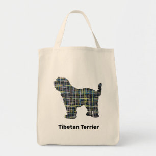 Tibetansk Terrier Hund Silhouette Gult & Black Gri Tygkasse