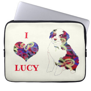 Tibetansk terrier Hund Silhouette w/ Butterfly Hea Laptop Fodral