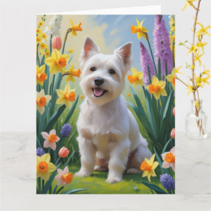 Tibetansk Terrier Hund Vårblommor Målning Kort