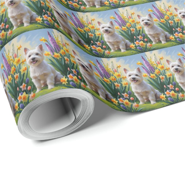 Tibetansk Terrier Hund Vårblommor Målning Presentpapper (Rulle Hörn)