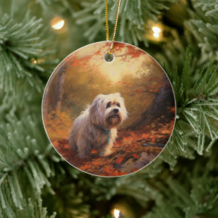 Tibetansk terrier i Höst löv Fall Inspire Julgransprydnad Keramik