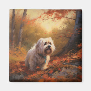 Tibetansk terrier i Höst löv Fall Inspire Magnet