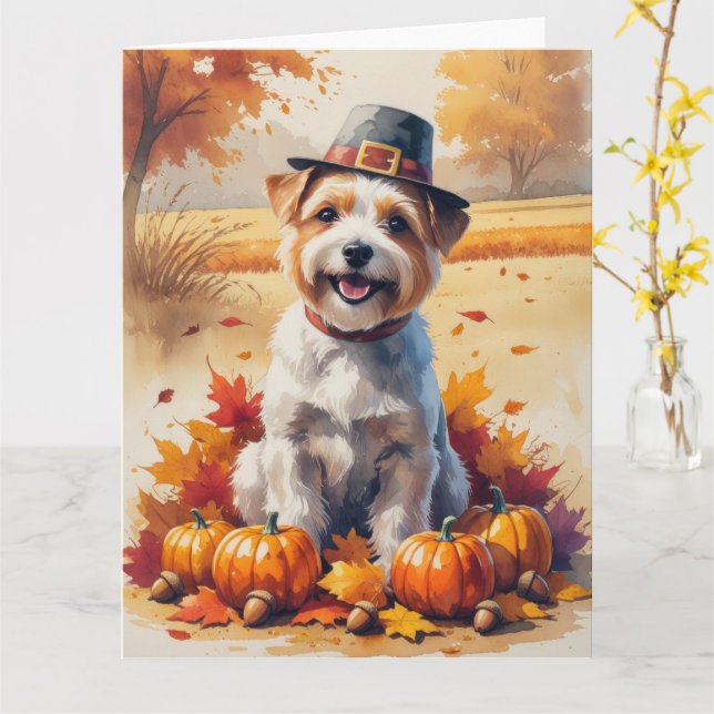 Tibetansk terrier i Höst löv Thanksgiving Art Kort (Gul blomma)