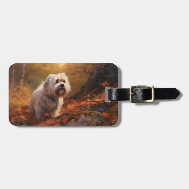 Tibetansk Terrier i höstlöv Fall Inspira Bagagebricka (Horisontell Framsida)