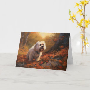 Tibetansk Terrier i höstlöv Fall Inspire Kort