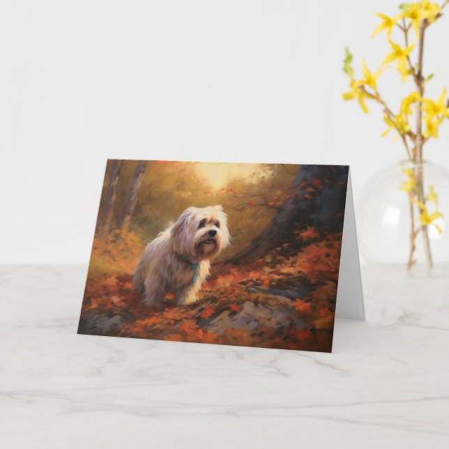Tibetansk Terrier i höstlöv Fall Inspire Kort (Gul blomma)