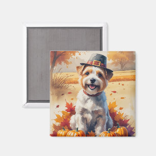 Tibetansk Terrier i höstlöv tackgivande konst Magnet