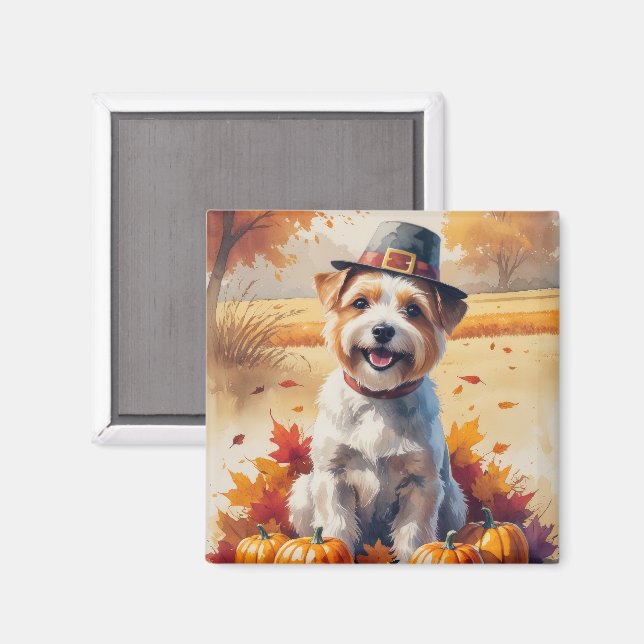 Tibetansk Terrier i höstlöv tackgivande konst Magnet (Front/Back)