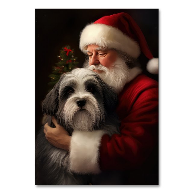 Tibetansk terrier Jultomten Festive-jul Bordsnummer (Framsidan)