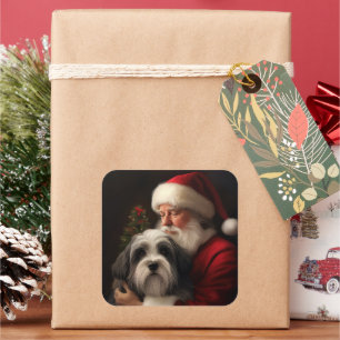 Tibetansk terrier Jultomten Festive-jul Fyrkantigt Klistermärke
