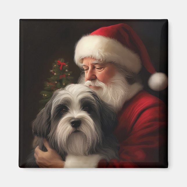 Tibetansk terrier Jultomten Festive-jul Magnet (Framsidan)