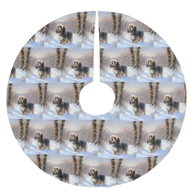 Tibetansk Terrier Låt det snöa jul Julgransmatta Borstad Polyester (Framsidan)