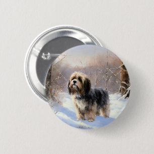 Tibetansk Terrier Låt Det Snöa Jul Knapp