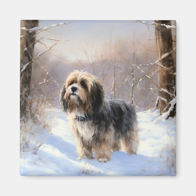 Tibetansk Terrier Låt det snöa jul Magnet (Framsidan)