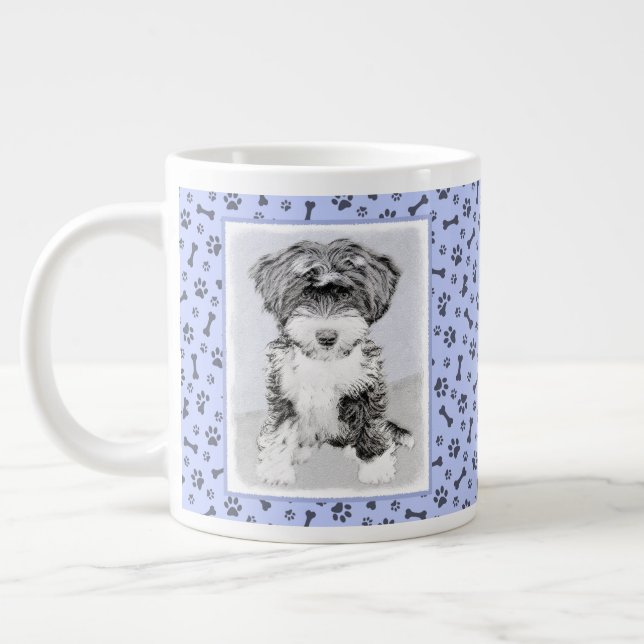 Tibetansk terrier-målning - Cute Original Hund Art Jumbo Mugg (Vänster)