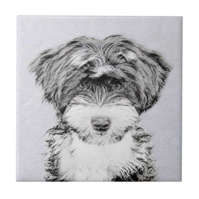 Tibetansk terrier-målning - Cute Original Hund Art Kakelplatta (Framsidan)