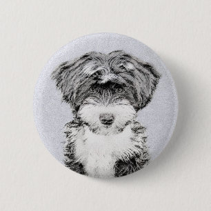 Tibetansk terrier-målning - Cute Original Hund Art Knapp