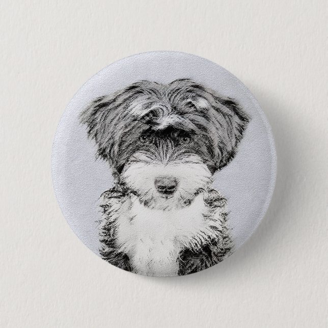 Tibetansk terrier-målning - Cute Original Hund Art Knapp (Framsida)