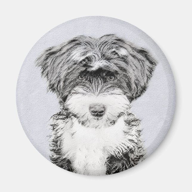 Tibetansk terrier-målning - Cute Original Hund Art Magnet (Framsidan)