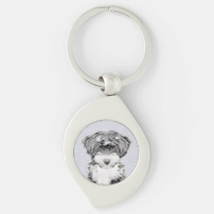 Tibetansk terrier-målning - Cute Original Hund Art Swirl Silverfärgad Nyckelring