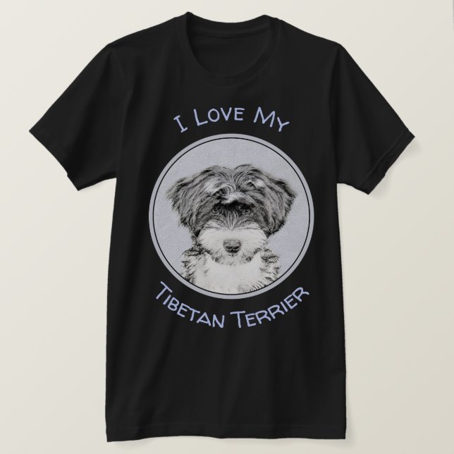 Tibetansk terrier-målning - Cute Original Hund Art T Shirt (Design framsida)