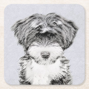 Tibetansk terrier-målning - Cute Original Hund Art Underlägg Papper Kvadrat