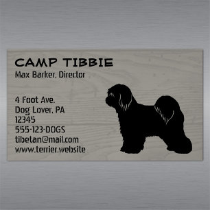 Tibetansk Terrier Silhouette Faux Rustic Wood Stil Magnetiska Visitkort