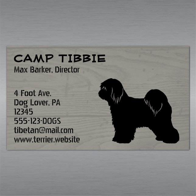 Tibetansk Terrier Silhouette Faux Rustic Wood Stil Magnetiska Visitkort (Skapare uppladdad)