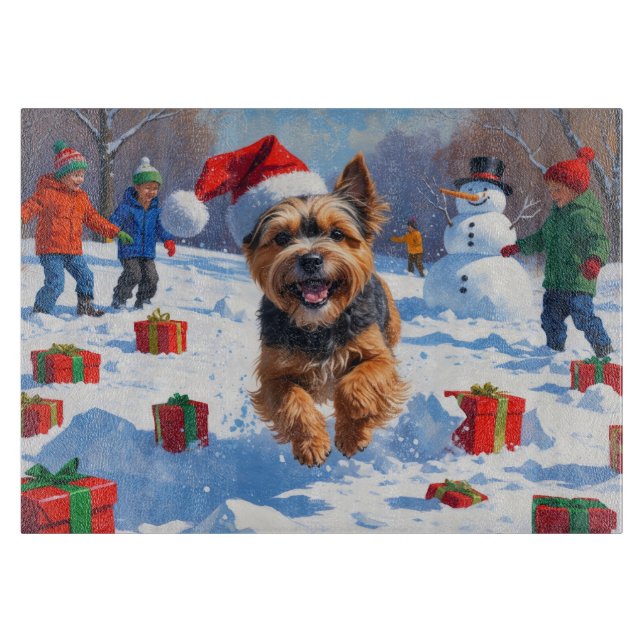 Tibetansk Terrier Springar i Snö med Julhatt (Framsidan)