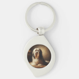 Tibetansk terrier swirl silverfärgad nyckelring