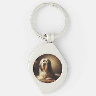 Tibetansk terrier swirl silverfärgad nyckelring