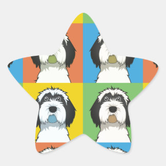 Tibetansk Terrier Tecknad Pop-Art Stjärnformat Klistermärke