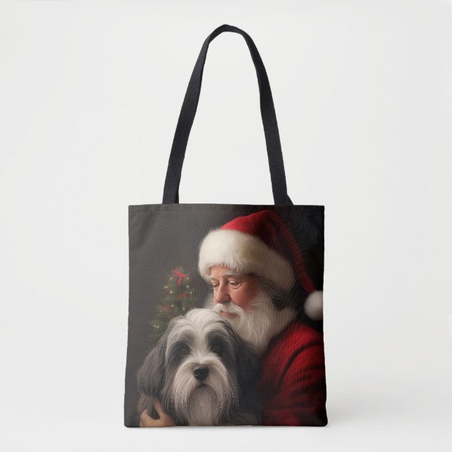 Tibetansk Terrier Tomte Jul Firande Julfirande Tygkasse (Framsida)