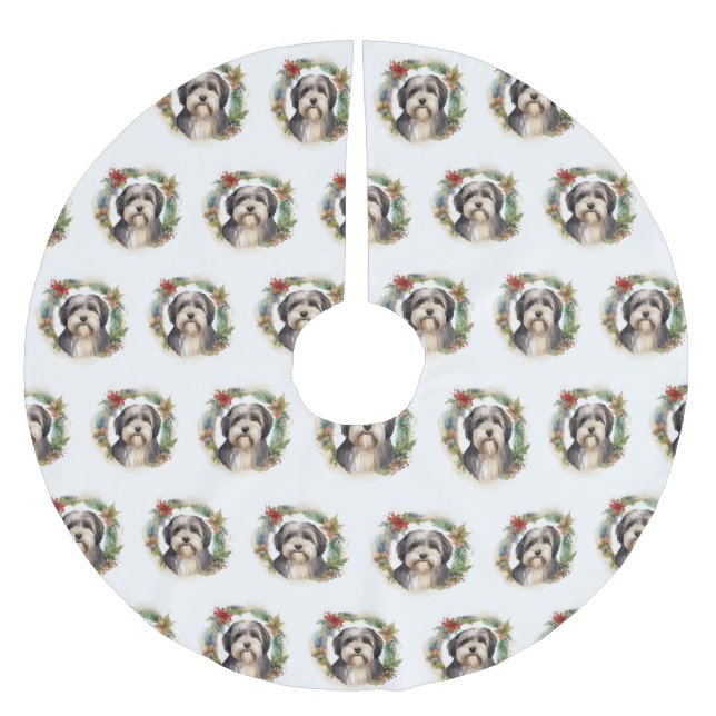 Tibetansk terrier-Valp för julkrans Julgransmatta Borstad Polyester (Framsidan)