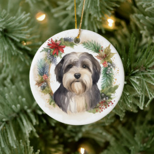 Tibetansk terrier-Valp för julkrans Julgransprydnad Keramik