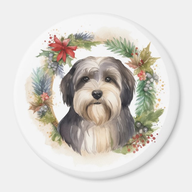 Tibetansk terrier-Valp för julkrans Magnet (Framsidan)