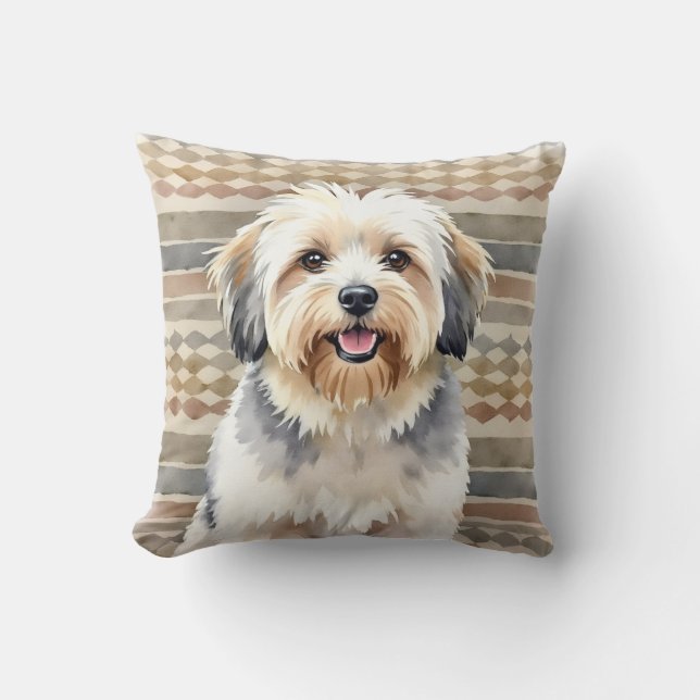 Tibetansk Terrier Vattenfärg Textil Mönster Konst Kudde (Framsida)