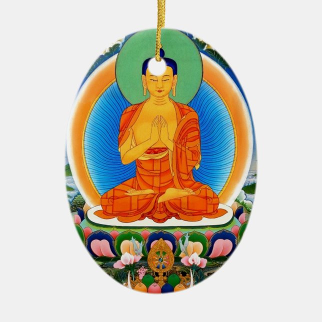 Tibetansk Thangka Prabhutaratna Buddha Julgransprydnad Keramik (Framsidan)