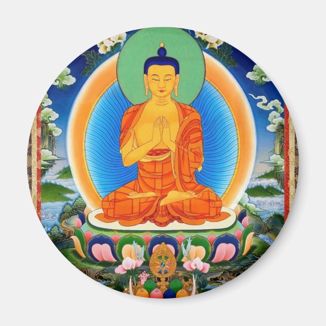 Tibetansk Thangka Prabhutaratna Buddha Magnet (Framsidan)