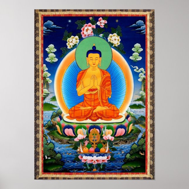 Tibetansk Thangka Prabhutaratna Buddha Poster (Framsidan)