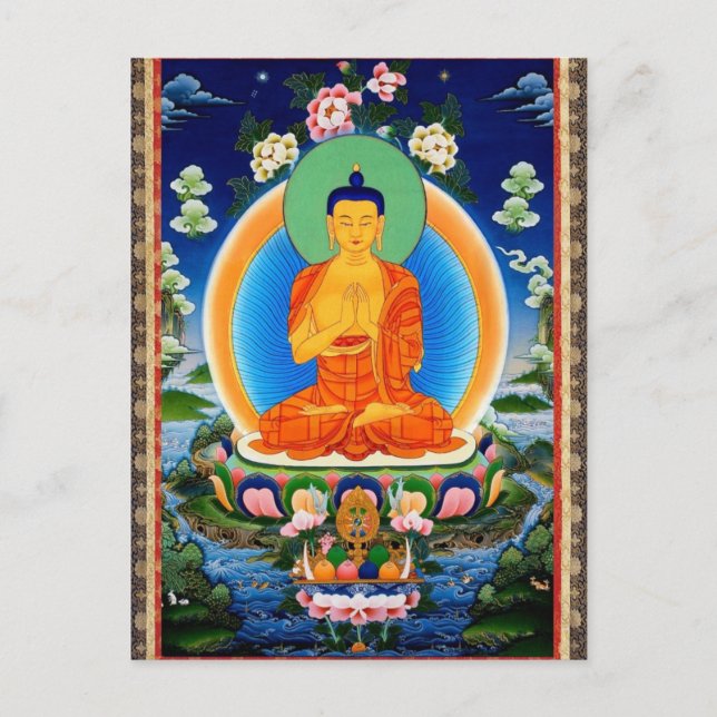 Tibetansk Thangka Prabhutaratna Buddha Vykort (Framsida)