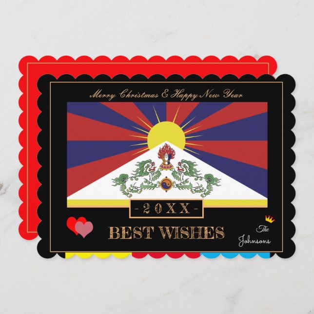 Tibetanska Flagga & Gott nytt år /Best Önskemål Ti Julkort (Fram/baksida)